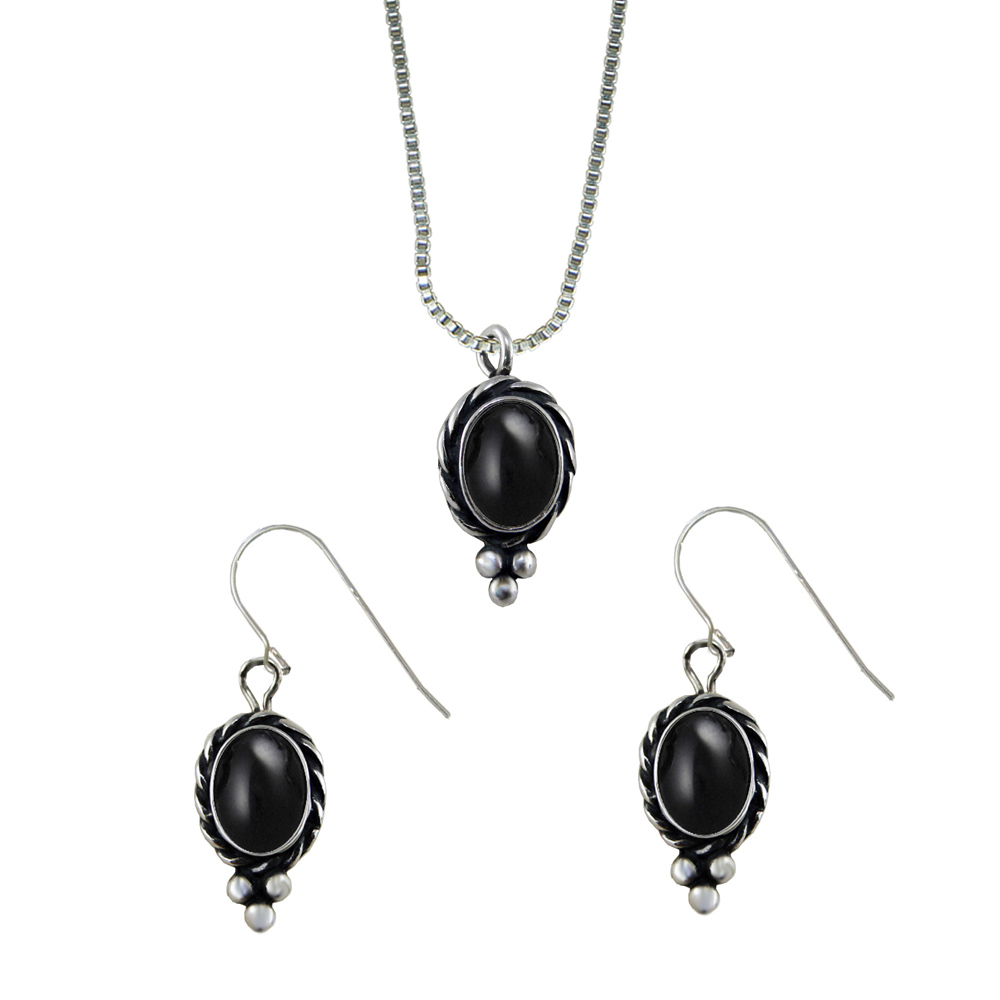 Sterling Silver Petite Necklace Earrings Set Black Onyx